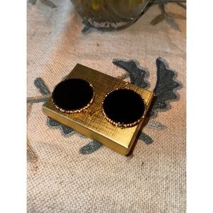 Gold Tone Circle Drop Earrings Black‎ Onyx Style Dangle Rhinestone Accents